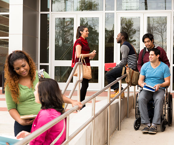 Students gathered outside building
